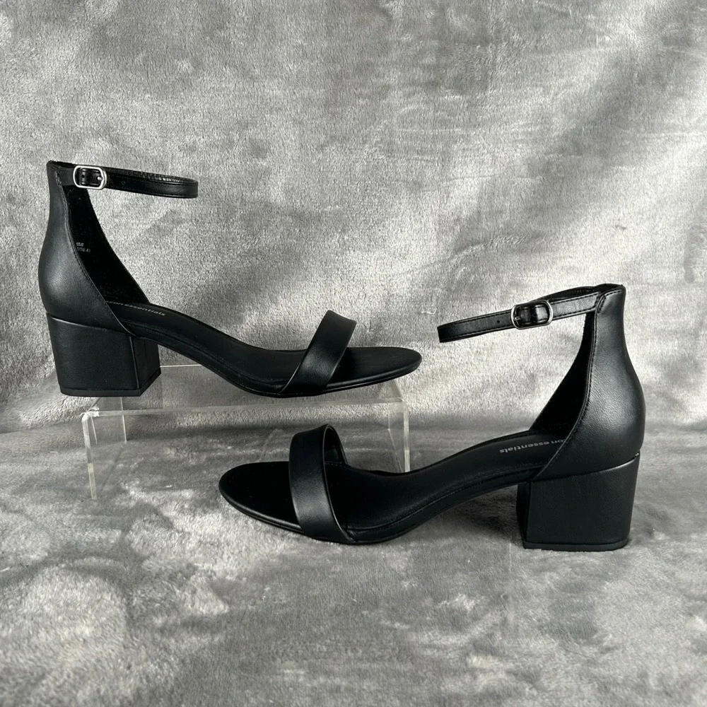Amazon Essentials Womens Two-Strap Block Heel Sandals Black 10 Wide AE-W-SS-01